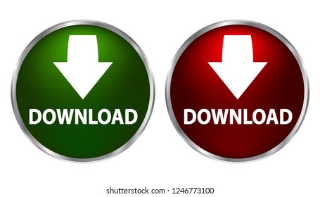 Two download button illustration with down arrow icon isolated. Load symbol – stock vector