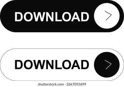 Dos Botones de Descarga, uno negro y otro blanco, con flechas. Diseño simple y limpio para uso de Web y App. Perfecto para Botones de llamada a la acción.