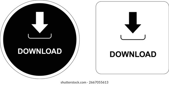 Dos Botones de Descarga, uno circular y otro cuadrado, ambos con una flecha hacia abajo y la palabra Descarga. Diseño sencillo y limpio para las interfaces de usuario.