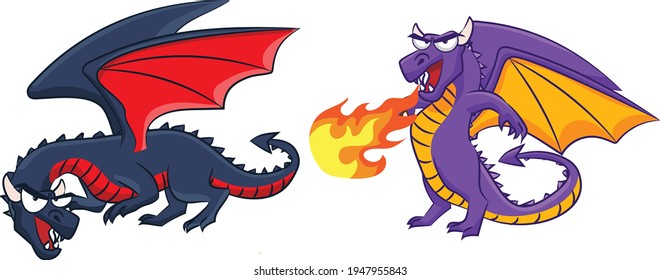 Two Dragon cartoon vector art and illustration