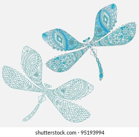 Two dragonfly with unique pattern and color,vector illustration