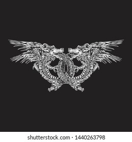 Two dragons eating themselves gothic emblem for your style of engraving Vector