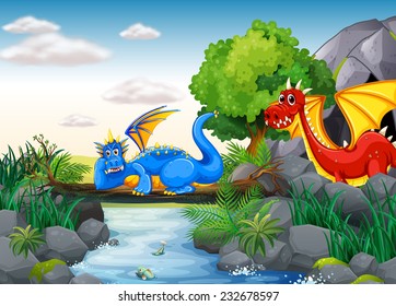 Two dragons out in the nature