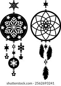 Two dream catchers for laser cutting silhouettes.