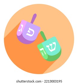 two dreidels. icon, logo in flat style of two dreidels. flat orange with shadow logo. icon for hanukkah. web browser icon.