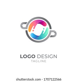 Two drink cup colorful logo concept, Fresh drink water logo vector