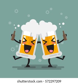Two drunk beer glasses character. Vector illustration