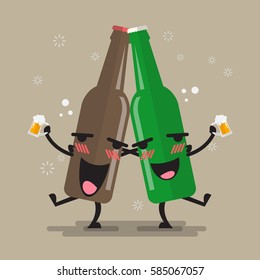 Two drunk beer glasses character. Vector illustration