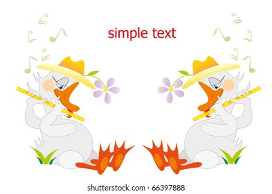 two ducks in hat play on flute
