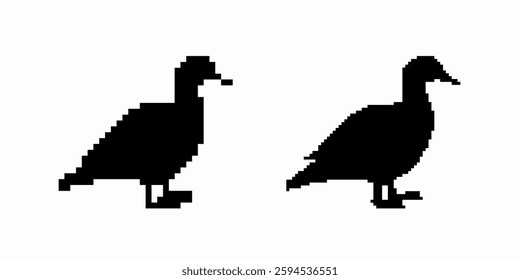 Two ducks shown as dark shapes with minimal pixelated detail facing to the right side of the image.