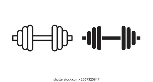 Zwei Hantelsymbole: ein Strichmuster, ein einfarbiges Schwarz. Perfekt für Fitness-Apps oder Websites.