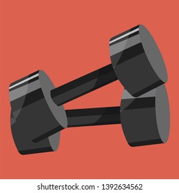 Two Dumbbells in black color for exercise in red color background vector color drawing or illustration.
