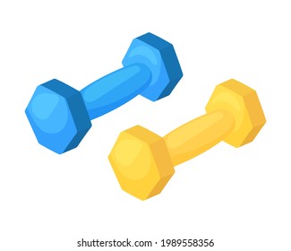 Zwei Hantel im Cartoon-Stil. Vektorgrafik von Sportgeräten für Fitness. Einzeln auf weißem Hintergrund
