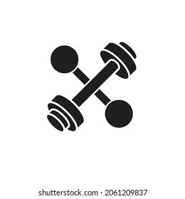 Dos campanas de dumbón a ambos lados, vista superior. Silueta negra aislada sobre fondo blanco. Ilustración vectorial, diseño plano mínimo, eps 10. Concepto: deporte, fuerza, fitness, atletismo.