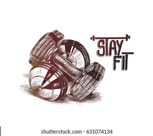 Two of dumbbells, Hand Drawn Sketch Vector illustration.