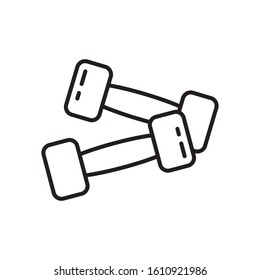 Two dumbbells icon. Thin line art template for sport logo. Black and white simple illustration. Contour hand drawn isolated vector image on white background