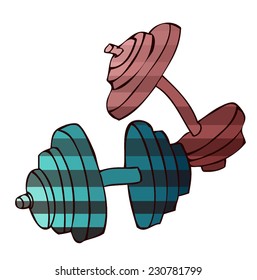 Two Dumbbells, Red and Blue, Vector Illustration isolated on White Background. 