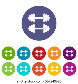 Two dumbbells set icons in different colors isolated on white background