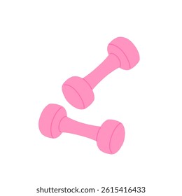 Two dumbbells for sport exercise. Equipment for strength training. Home workout tool. Hand drawn colored vector illustration isolated on white background. Flat cartoon style.