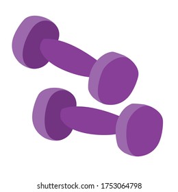 two dumbbells of violet color, flat, isolated object on a white background, vector illustration,