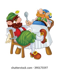 Two Dwarf Waiting Dinner Table Holding Stock Vector (Royalty Free ...