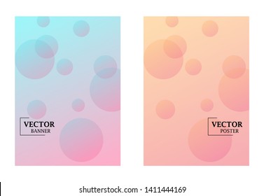 Two dynamic template in soft colors with gradient effect. Pattern with pink, blue, lilac circles.  Art can be used for brochure, flyers, packing, cover design. 