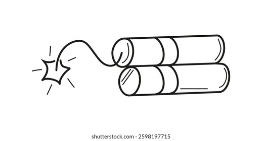 Two dynamite sticks in doodle style. Hand-drawn explosive objects with sketchy lines and cartoonish