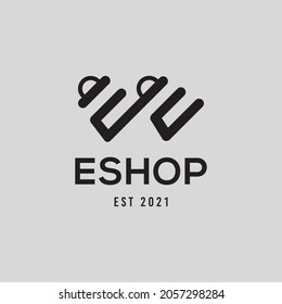 two E letter with bag shopping logo design illustration
