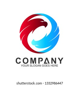 two eagle in circle shape vector logo design