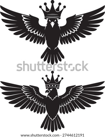 Two eagles wearing crowns, majestic birds, regal symbol, heraldic