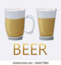  Two ealistic mugs of beer with the words beer. 