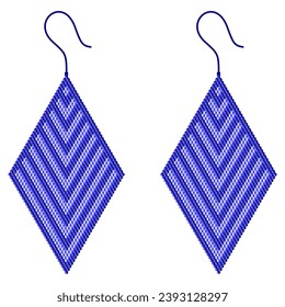 Two earrings in the shape of a rhombus, alternately dark and light blue, made of 3D cubes