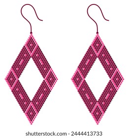 Two earrings in the shape of a rhombus with a hole, alternately dark and light pink, made of 3D cubes