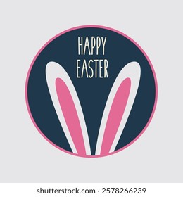 two ears vector icon of cute isolated rabbit on round circle icon or sweet hiding bunny illustration symbol on flat design cartoon. happy holiday easter concept graphic. creative modern greeting card