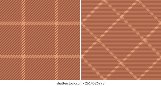 Two earthytoned textile patterns a classic plaid and a modern diamond weave.