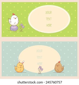 Two Easter Banners with cute chickens