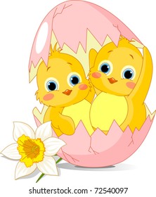 Two Easter chickens hatched from one egg