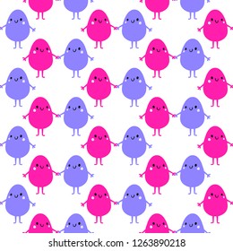 Two easter eggs holding hands seamless pattern