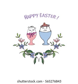 Two Easter eggs made by hand in vector. A unique decoration for greeting card ore other kind of design.Isolated on the background.