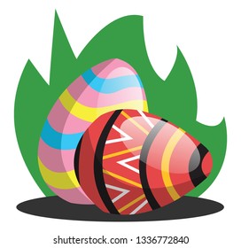 Two easter eggs with a pattern in grass illustration web vector on a white background