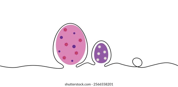 Two Easter Eggs Single Line Art. International religious holiday celebration concept vector art