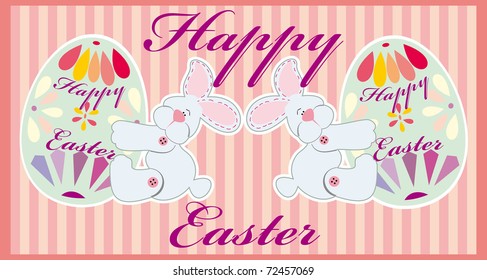 Two easter funny rabbits with egss