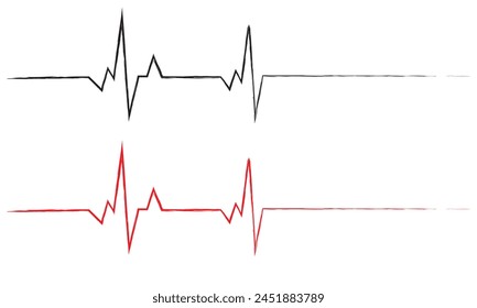 Zwei EKG-Herzschlaglinien von Hand skizzierte Kollektion. EPS-Datei mit weißem Hintergrund. Vektorillustration.

