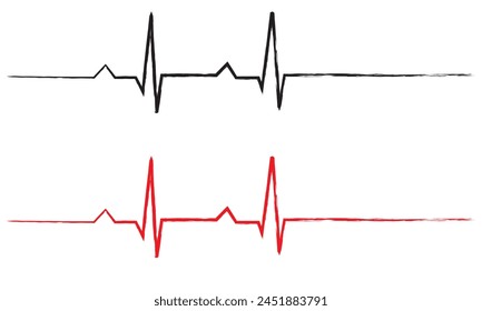 Two ecg heartbeat lines hand sketched collection. EPS file with white background. Vector illustration.


