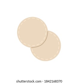 Deux éponges éco-coton, des coussinets organiques à zéro déchet pour les soins de la peau. Icône de disque en tissu dessiné à la main, illustration vectorielle, isolée sur fond blanc.  
