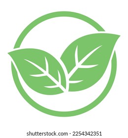 Two Eco Flat Leaves In Green Circle Vectorart