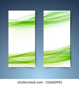 Two ecological modern green abstract swoosh banners. Vector illustration