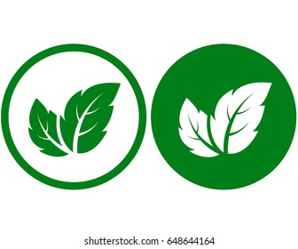 two ecological sign with green leaves silhouette