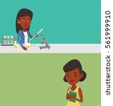 Two educational banners with space for text. Vector flat design. Horizontal layout. African student hugging her book. Happy joyful student likes read books. Student with closed eyes holding a book.