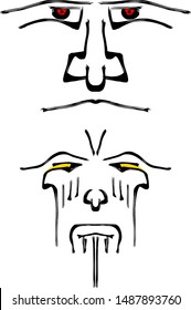 Two eerie face icon. Hand drawn vector illustration. 